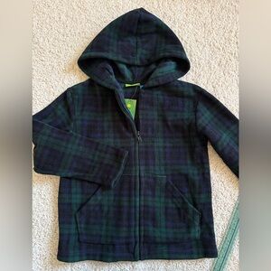 NWT Greendog Blue Green Plaid Full Zip Fleece Hoody Jacket
